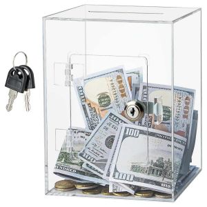 Tirelire transparente avec serrure, grande tirelire en acrylique pour economiser de l'argent, avec cle, bocal reutilisable et ouvrable pour mettre de l'argent de cote. - Neuf