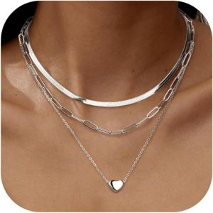 Tianyi-3pcs Collier Femme Acier Inoxydable Chaine Pendentif Plaqué Or 14k Collier Ras De Cou Réglables Empilables Colliers À Pendentif En Croix/Pièce/C?ur Colliers Femme Or Chaîne Argent Femme - Neuf