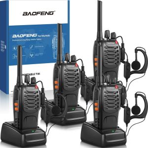 Talkie Walkie PMR446 Radios Deux Canaux 16 Canaux 4 Pcs Talkie Walkie Set Radio Longue Portée Rechargeable USB avec Casque et Lumières LED pour Sports de Plein Air, Chantiers de Construction - Neuf