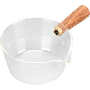 Casserole, Pot À Lait En Verre Avec Manche En Bois, Petite Casserole, Marmite À Pâtes Avec Bec En V, Marmite À Sauce Pour Lait Soupe Pâtes ?Ufs Riz (400ml) - Neuf