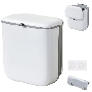 JEXNOVASHOP-Poubelle de Cuisine Suspendue, Poubelle de Porte Pliable en Plastique 10L avec Couvercle, Poubelle Murale pour Cuisine, Camping, Camping Car, Salle de Bain, Chambre, Ext&eacute;rieur - Neuf