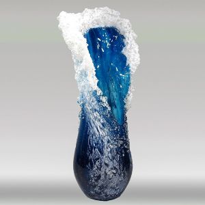 Blue Ocean Wave Vase &agrave; fleurs en r&eacute;sine am&eacute;lior&eacute;e en verre artisanal, avec design ondul&eacute;, vase moderne en verre, pour fleurs, d&eacute;coration d'int&eacute;rieur (S) - Neuf