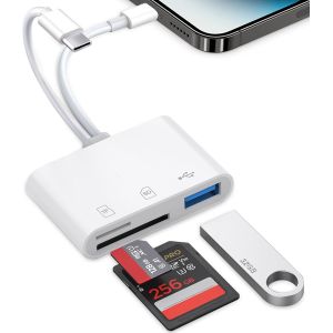 KALANKA-Lecteur de Carte SD pour iPhone, Lecteur de Carte SD USB C 3 en 1 avec USB, Adaptateur Cartes SD USB C Lecteur de Cartes pour iPhone 16/15/14/13/iPad/Samsung/Caméra - Neuf