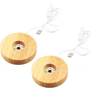 Lot De 2 Socles Lumineux Led Usb - Support De Lampe En Bois - Lumière Chaude + Blanche - Pour Plaque Acrylique Et Plaque En Verre Cristal (15 X 4,5 X 3 Cm) - Neuf