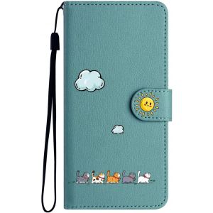 Wallet Case For Samsung Galaxy S22 5G (6.1 Inches), Leather Flip Case, Cat Magnetic Protective Cover Case For Samsung Galaxy S22 5G, Green - Neuf