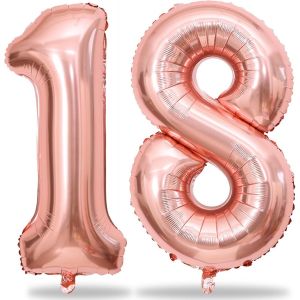 Grands Ballons En Feuille D'Aluminium Mylar En Forme De Chiffre 18 Pour Filles - 101,6 Cm - Grand Format - Ballons Or Rose En Forme De Chiffre 18 Pour Filles - Ballons &Agrave; L'H&eacute;lium Pour Femmes - 18E - Neuf