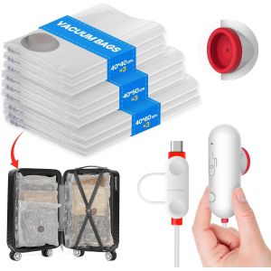 lbgwp60-Sac Sous Vide Vêtements Avec Pompe Usb, 9 Sac De Rangement Sous Vide (3X 40X40Cm, 3X 40X50Cm, 3X 40X60Cm), Réutilisables Et Portables, Idéal Pour Rangement Vêtements Et Penderies, Voyages - Neuf