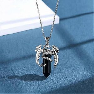 Collier Pendentif Dragon Pour Hommes Femmes Gu&eacute;rison Cristal Pierre Pendentif Collier Bijoux Pierres Pr&eacute;cieuses Naturelles - Neuf