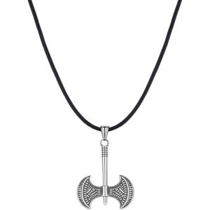 Trahoo-Collier En Cuir Véritable Chaîne Avec Pendentif Collier Homme 60 Cm Lion Axe Chaîne Pendentif Pour Garçons Enfants Idée Cadeau Pour Homme - Neuf