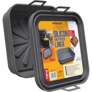 Moule Silicone Air Fryer 22,5 cm&iquest; Pour les friteuses &agrave; air de 4,7 &agrave; 8 litres &iquest; Lot de 2 Contenants Pliables s &iquest; Certifi&eacute;s LFGB et Sans BPA &iquest; Accessoire Air Fryer (Gris) - Neuf