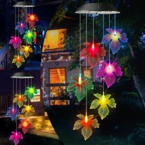 MEVRONISSHOP-Carillon Solaire &agrave; Feuilles d'&Eacute;rable, 6 LED Carillon a Vent Exterieur Solaire, &Eacute;tanche Solaire Carillon Jardin, Cadeau Maman, Cadeau Femme, D&eacute;coration d'Arbres, Balcons, Mariages - Neuf