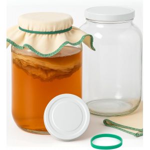 Jexnovashop-Grands Bocaux En Cristal Avec Couvercles | 4l Pour Kéfir, Kombucha, Fromage | Goulot Large 10cm, Hermétique | Verre Transparent, Lot De 2, Verre, Coton, Caoutchouc - Neuf