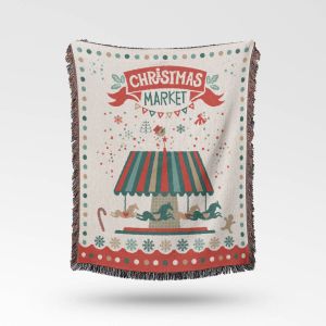 1 Pi&egrave;ce 160x131cm March&eacute; De No&euml;l En Tricot Couverture D&eacute;cor&eacute;e Avec - Neuf