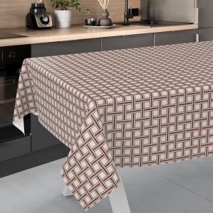 SJZG-Nappe En Toile Cir&eacute;e, Lavable, Pour Table De Jardin, Ext&eacute;rieur Et Int&eacute;rieur, Bord Coup&eacute;, Carreaux Beiges, 200 X 140 Cm - Neuf