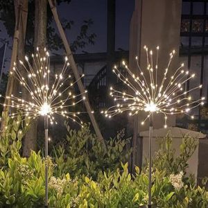 Jgd-Lot De 2 Lampes Solaires De Jardin, Feux D'artifice, Guirlande Lumineuse &Agrave; &Eacute;nergie Solaire Pour Ext&eacute;rieur, Jardin, All&eacute;e, Patio, Mariage, F&ecirc;te &iquest; 120 Led, Blanc Chaud - Neuf