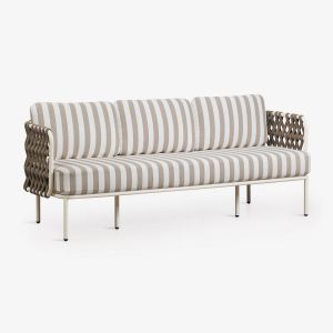 Canap&eacute; De Jardin 3 Places En Aluminium Et Corde Tress&eacute;e Tevary Blanc Gardenia - Neuf