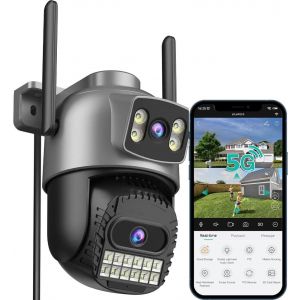 2K/6Mp Outdoor Wifi Surveillance Camera, 2.4/5G Outdoor Camera, Dual Lens Surveillance Cameras, 360°, Ptz, Night Vision, Bidirectional Audio, Auto Tracking, Ip66 - Neuf
