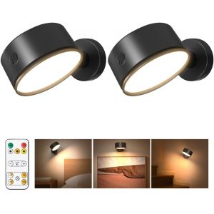 Ulteronixshop-Applique Murale Int&eacute;rieure Sans Fil Et Sans Percer, Lot De 2 Lampe Murale Sans Fil Rechargeable Batterie 5000mah, Lampe De Chevet Murale Rotation &Agrave; 360&deg; Avec T&eacute;l&eacute;commande Et Tactile, 3 - Neuf
