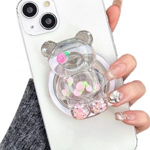 MDY-Support et Grip Magnétique Compatible Base 3D Transparent Ours Poignée Grip Extensibles Pliable Airbag Poignée Support Accessoires de Téléphone Portable pour Smartphone Tablette (Ours-Fraise) - Neuf