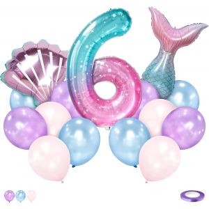 CAUC-Ballon 6 Ans Sir&egrave;ne Ballon Arc en Ciel Pastel 6 Ans G&eacute;ant Chiffre Anniversaire Sirene 6 Ans Fille Ballon Theme Sirene pour Enfants Fille F&ecirc;te D&eacute;coration Sirene - Neuf