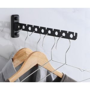 &Eacute;tendoir Mural R&eacute;tractable et Pliable &agrave; 180 Degr&eacute;s, Porte Vetement Mural Pliable avec 8 Trous, Support de S&eacute;chage Mural pour Balcons, Salles De Bain, Couloirs (Noir) - Neuf