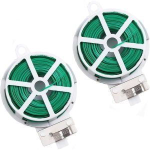 Pack de 2 100 m Vert Jardin Cravate Tension du Fil (Roll), Plante de Jardin Liens, Attachez le Fil de Soutien, Enduit de PVC Bobine du Métal, pour le Jardinage, la Maison - Neuf