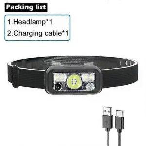 Capteur Lampe Frontale Led Lampe De Poche Frontale Rechargeable Lampe Frontale Batterie Intégrée 5 Modes D'éclairage Pêche Camping Lanterne - Neuf
