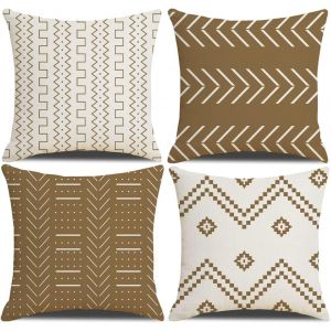 CAUC-Housses de Coussin 40 x 40 cm Housses de Coussin de Ferme, Lot de 4 taies d'oreiller carr&eacute;es Patchwork textur&eacute;es Gris pour canap&eacute; canap&eacute; Chaise Chambre d&eacute;cor Moderne Maison Bureau canap&eacute; Voiture - Neuf