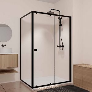Porte de Douche Coulissante Extensible 100x185cm et Retour Fixe 90cm - Noir - BLACK SLIDE - Neuf