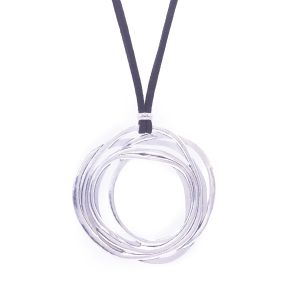 - Pendentif Femme Cercles Spirale En Argent Tib&eacute;tain - Collier Femme Spirale - Pendentif Femme Grand Cercles Irr&eacute;guliers - R&eacute;glable Avec Double Cordon En Antelina Noire - Neuf