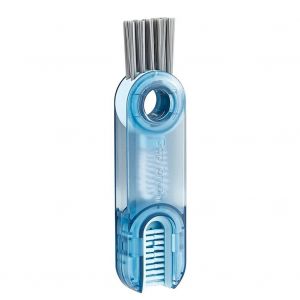 Brosse &Agrave; Biberon Polyvalente 3 En 1 Brosse De Nettoyage De Bouteille En Silicone En Forme De U Tasse D'isolation Multifonctionnelle Brosse &Agrave; Crevasses Brosse Rotative Pour Biberon Pour B&eacute;b&eacute; Bleu Transparent - Neuf
