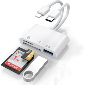 [Certifi&eacute; Apple MFi] Lecteur de carte SD et adaptateur USB OTG pour iPhone/iPad, double adaptateur Lightning USB C vers SD/TF avec emplacements pour cartes Micro SD/SD, prend en charge SD/Micro - Neuf