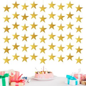 KYAOAYO-Lot De 4 Guirlandes D'Étoiles Dorées Scintillantes De 15,7 M ¿ Bannière D'Étoiles Scintillantes De 7,1 Cm Pour Fêtes Prénuptiales, Mariage, Fête Prénatale, Vacances, Crèche, Rem De Diplôme - Neuf