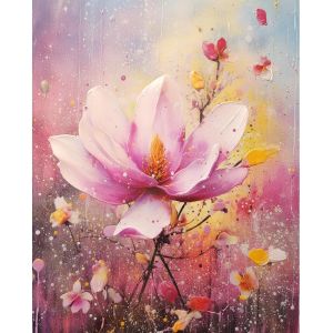 Kit de peinture à l'huile numérique avec pinceaux et pigments acryliques - Motif fleurs de magnolia - 40,6 x 50,8 cm - Décoration d'intérieur - Cadeau (sans cadre) - Neuf
