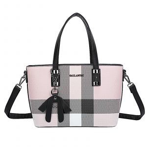 Sac Cabas pour Femme Édition Mini Jolie Motif Écossais avec Bandoulière Gallantry Rose clair - Neuf