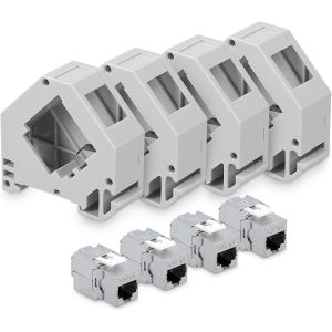 4X Module Keystone RJ45 Cat 6a-Modules de Brassage pour Branchement Câble RJ45-Connecteur Blindé avec Support pour Rail DIN - Neuf