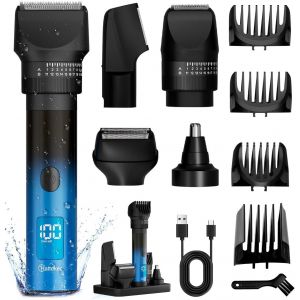 Tondeuse Cheveux Professionnel Tondeuse Barbe Homme Rasoir &Eacute;lectrique Sans Fil Tondeuse &Agrave; Nez Et &Agrave; Corps De Pr&eacute;cision Imperm&eacute;able 5 En 1 - Neuf