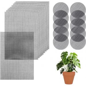 Lot De 20 Tapis Grille De Fond De Bonsaï En Écrans,Grilles En Maille Pour Trou De Pot De Fleurs,Découpable Tapis De Maille De Pot De Fleur Noir Pour Prévenir La Perte De Sol (Rectangulaire Et Rond) - Neuf