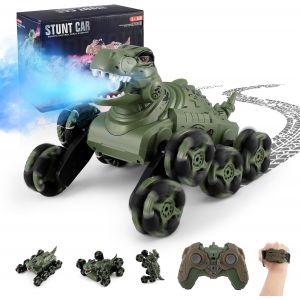 TZF-Voiture Télécommandée de Cascade 8WD - Commande Manuelle, Dérive Avec Lumière LED, Musique et Spray - Jouet d'Extérieur pour Garçons de 3 à 12 Ans - Neuf