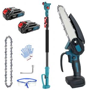 Mini-tron&ccedil;onneuse sans fil 2 en 1, compatible avec les batteries Makita. Tron&ccedil;onneuse &eacute;lectrique sans balais avec deux batteries 3,0 Ah. Id&eacute;ale pour l'&eacute;lagage des branches et l'entretien du jardin. - Neuf