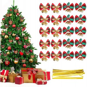 Kal-Noeud De Ruban De No&euml;l, 20 Pi&egrave;ces Noeud Rouge Noel, Mini Noeud Rouge, Noeud Sapin Noel, Arc Pour Le Sapin De No&euml;l, Decoration Noel Pour Guirlande, Sapin De No&euml;l, Chemin&eacute;e, Porte - Neuf