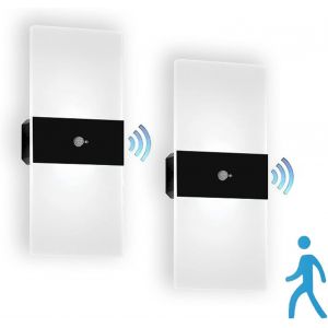 Applique Murale À Détecteur De Mouvement D'intérieur, Lumière Noire Et Blanche, Veilleuse À Piles, Batterie Rechargeable Par Usb, Applique Murale À Détecteur De Mouvement En Acrylique, Lot De 2 - Neuf