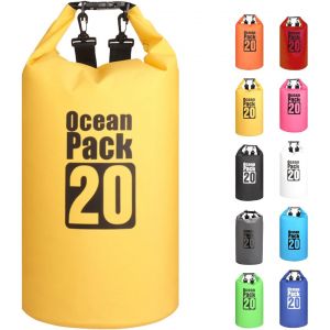 KALANKA-Jaune 20L Sac étanche Polyvalent, 2L/5L/10L/15L/20L/30L Waterproof Dry Bag avec Longue Bandoulière Réglable Sac à Dos Confort Imperméable pour Bateau/Kayak/Pêche/Rafting/Natation/Camping/Snow - Neuf