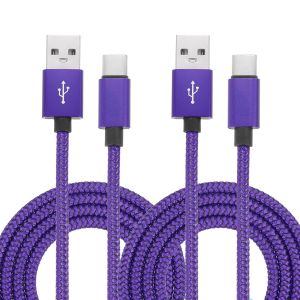 Sjzg-Lot De 2 Câbles De Charge Tressés Usb De Type C, 2,4 A De Type C Vers Usb A, Pour Tablette, Téléphone, Lampe De Bureau Led, Drone, Violet - Neuf