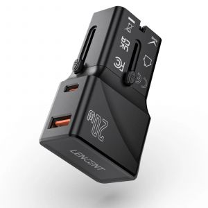 Lencent-Adaptateur De Voyage Universel Avec 1 Port Usb Qc 3.0 Et 1 Chargeur Rapide Pd 20W Type C,Adaptateur Secteur Pour Us Eu Uk Aus Travel.Qc3.0 Pd20W.Universal Plug A - Neuf