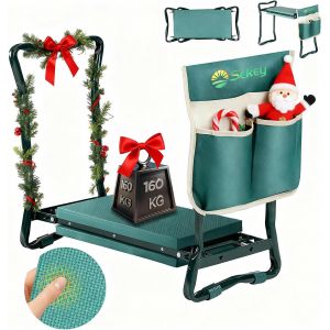 NouvelHorizonstore-Repose-Genoux r&eacute;glable en Hauteur pour Le Jardinage - Charge maximale : 160 kg - Pliable - avec Poches &agrave; Outils - Aide au Genou pour Le Jardinage - 60 x 50 x 28 cm - Vert - Neuf