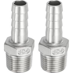 Kalanka-Raccord De Tuyau &Agrave; Barbe En Acier Inoxydable 304, Lot De 2 Raccords De Tuyau &Agrave; Barbe De 1/2"" X Filetage Npt De 1/2"" Adaptateur De Connecteur De Tuyau Rapide Pour Raccordement D'air - Neuf