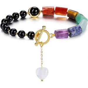 Eryi-Bracelet Pierre Naturelle Femme 6mm Perle Rond + Irrégulière Rectangle Pierre Précieuse Avec Ot Boucle Bijoux Cadeau Pour Femme Fille Anniversaire Valentine - Neuf