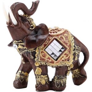 Statue d'éléphant porte-bonheur en bois Feng Shui - Neuf