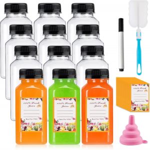 Checarzhn--No1-Lot De 12 Petites Bouteilles À Remplir, 250 Ml, Petites Bouteilles À Liqueur, Mini Bouteilles À Remplir, Réutilisables, Petites Bouteilles En Plastique, Pour Jus, Smoothie - Neuf